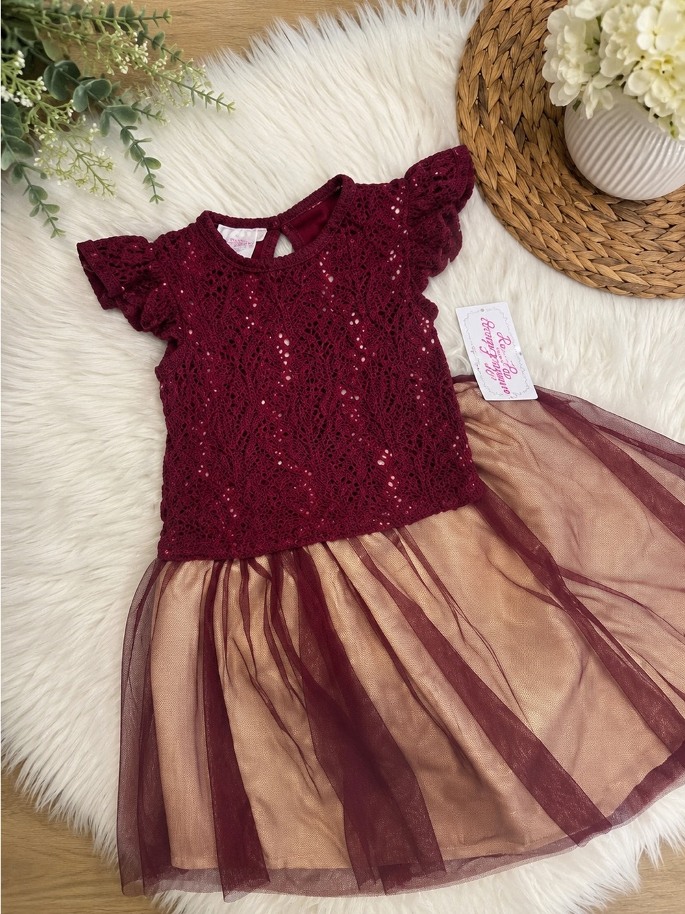 Bonnie Jean Burgundy Lace & Tulle Party top and skirt girls size 16